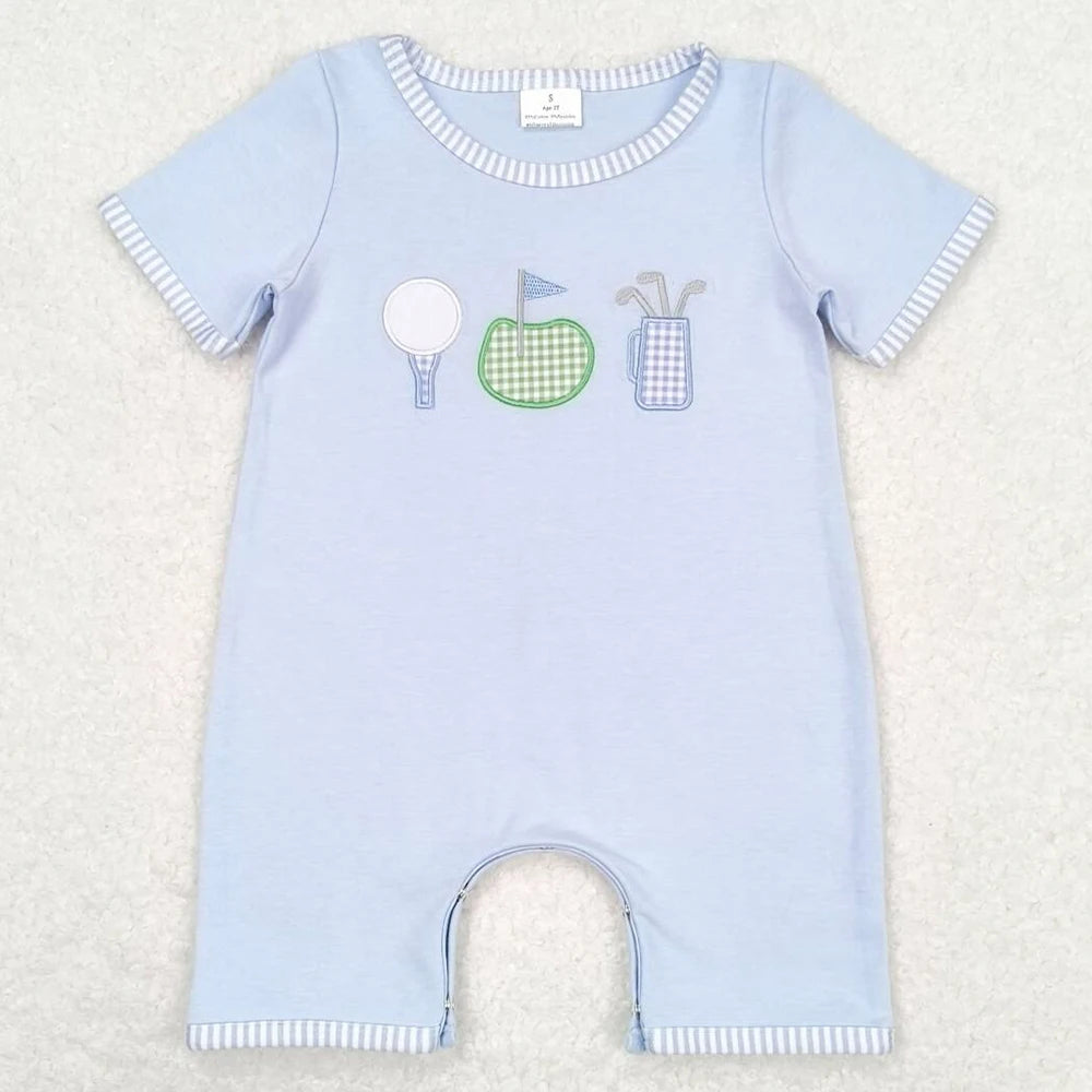 Hot Sale Baby Infant Boys Rompers Golf Hole In One Green Checkered Sleeveless Rompers Boutique Toddler Boys Onesie Bubble Romper