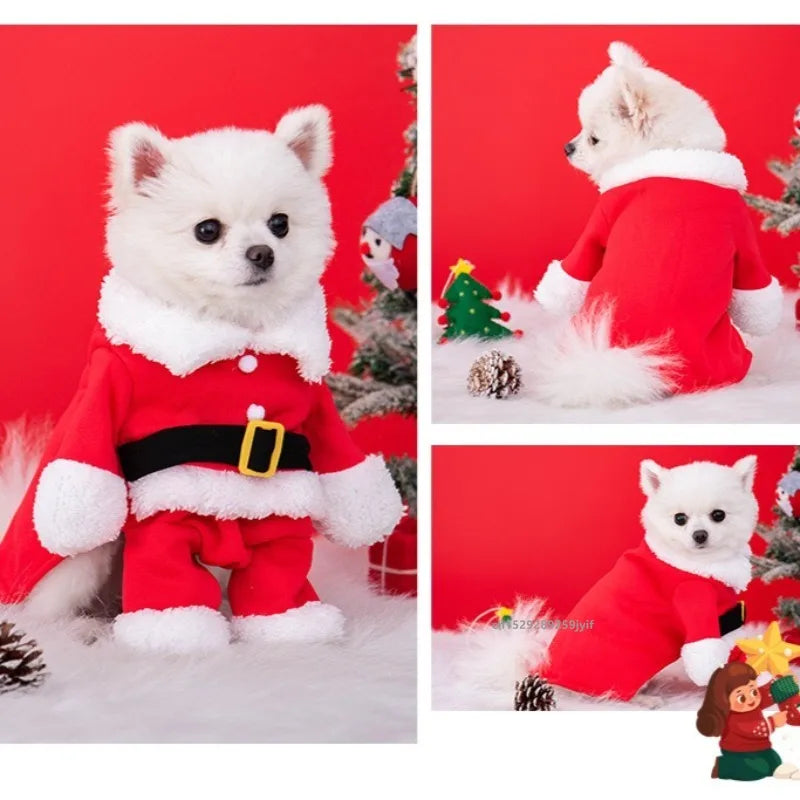 Christmas Pet Clothes Santa Claus Dog Costume with Cap Winter Warm Puppy Coat Jacket Suit Cosplay For Dogs Cats Clothing