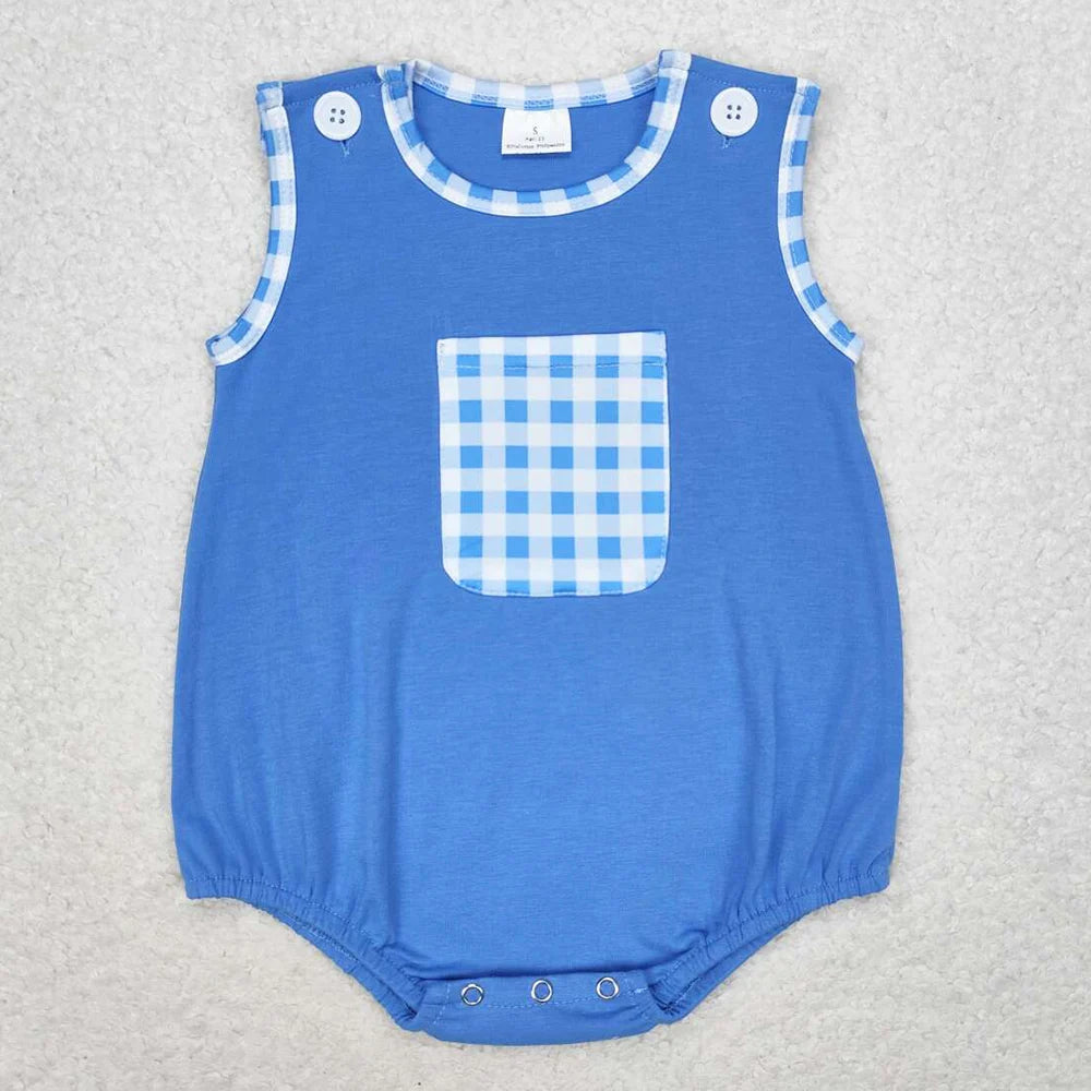 Hot Sale Baby Infant Boys Rompers Golf Hole In One Green Checkered Sleeveless Rompers Boutique Toddler Boys Onesie Bubble Romper