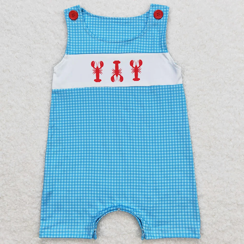 Hot Sale Baby Infant Boys Rompers Golf Hole In One Green Checkered Sleeveless Rompers Boutique Toddler Boys Onesie Bubble Romper