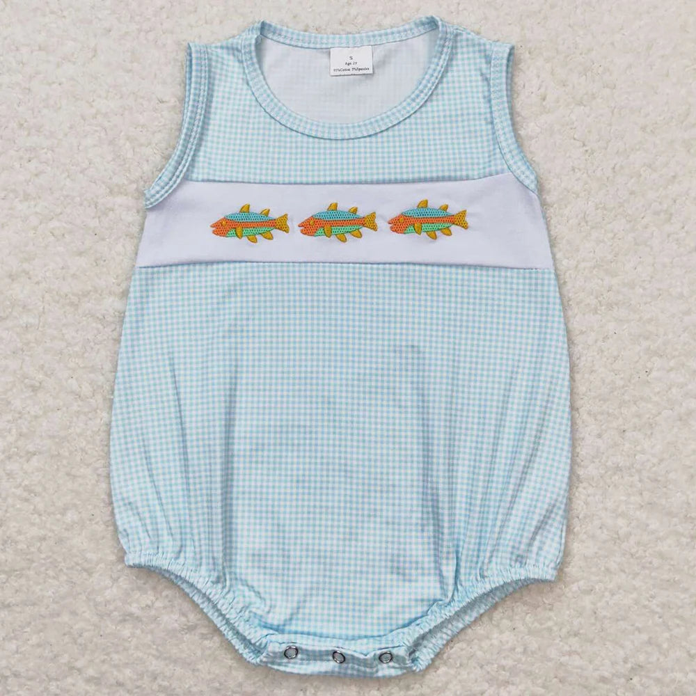 Hot Sale Baby Infant Boys Rompers Golf Hole In One Green Checkered Sleeveless Rompers Boutique Toddler Boys Onesie Bubble Romper