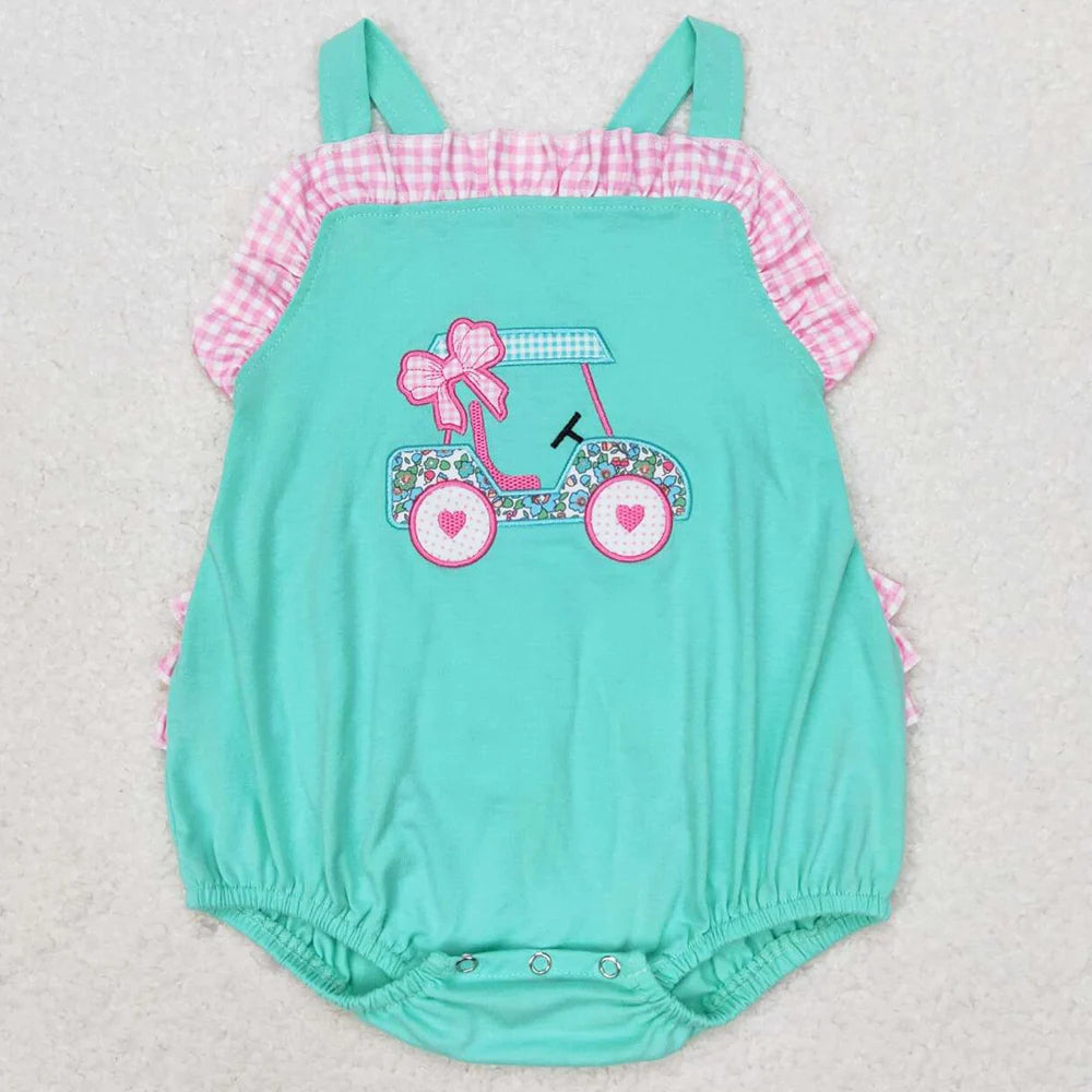 Hot Sale Baby Infant Boys Rompers Golf Hole In One Green Checkered Sleeveless Rompers Boutique Toddler Boys Onesie Bubble Romper