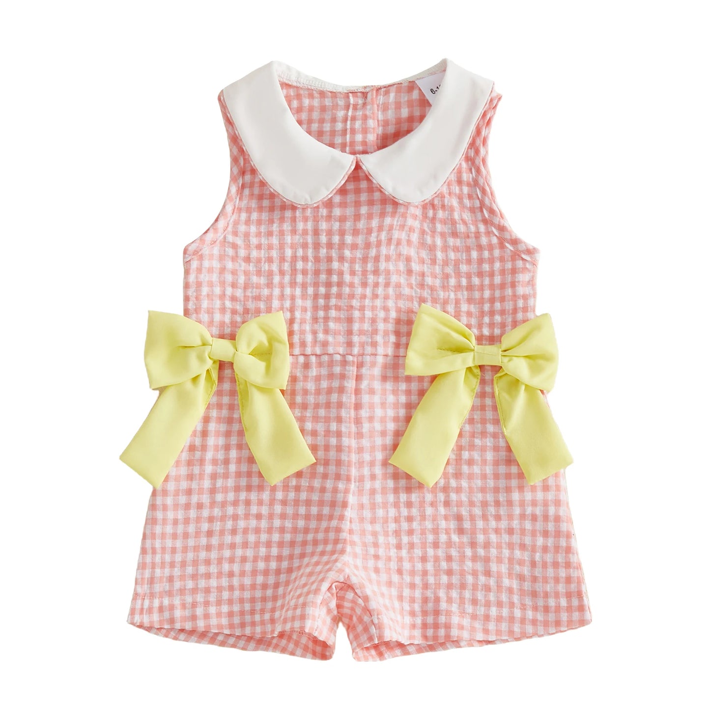 Infant Girls Sleeveless Striped Jumpsuit with Adorable Bows and Doll Collar Casual Summer Overalls for Toddlers