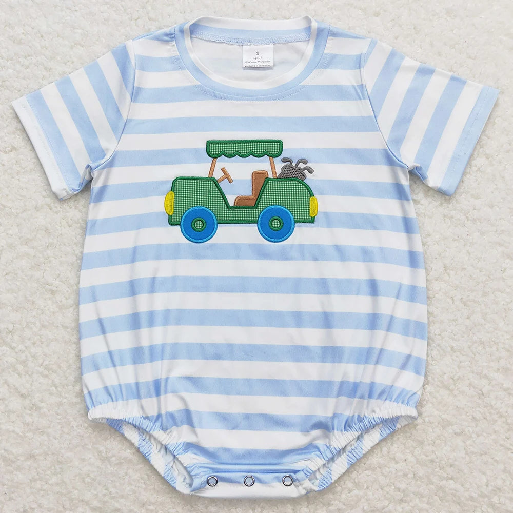Hot Sale Baby Infant Boys Rompers Golf Hole In One Green Checkered Sleeveless Rompers Boutique Toddler Boys Onesie Bubble Romper