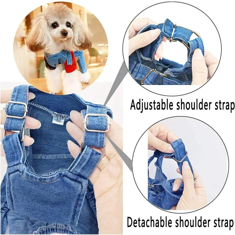 Dog Cat Denim Jumpsuit Costumes Pet Jean Overall Puppy Jean Jacket Fashion Comfortable Blue Pant Clothing for Small To Large Dog