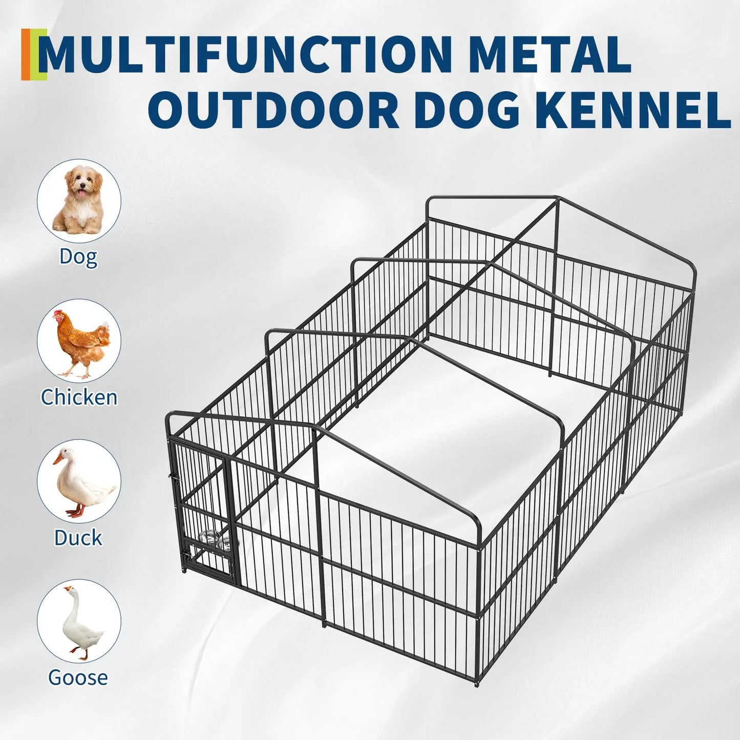 10x15/10x20 FT Heavy Duty Large Outdoor Dog Kennel Metal Pet Enclosure With Waterproof Cover & Feeding Door Backyard Pet Plaype