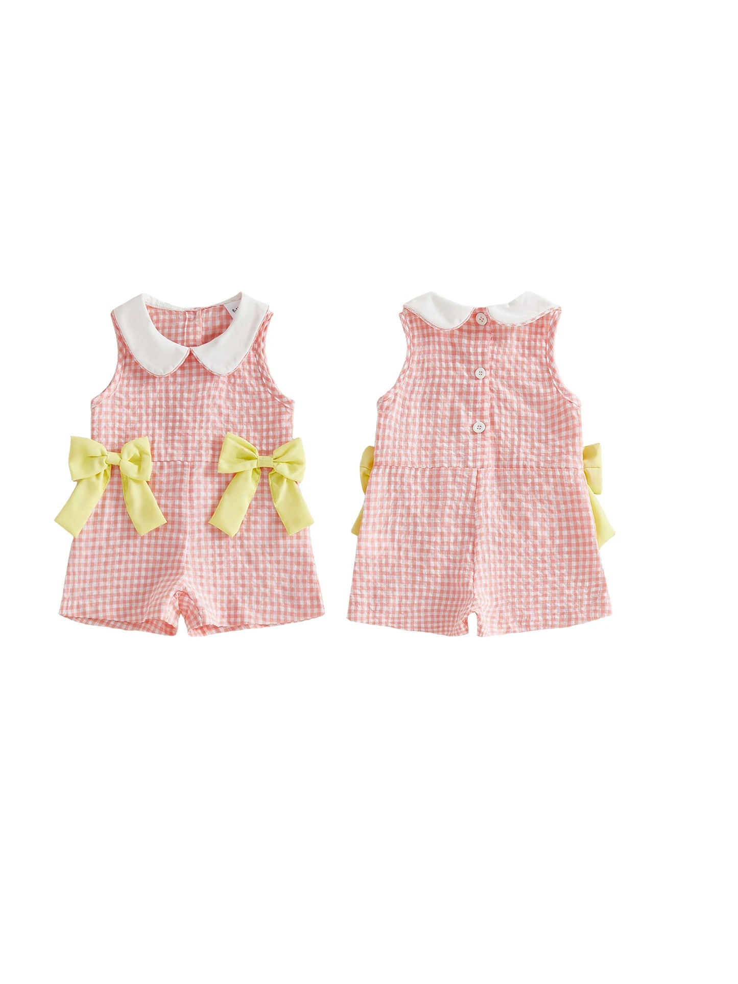 Infant Girls Sleeveless Striped Jumpsuit with Adorable Bows and Doll Collar Casual Summer Overalls for Toddlers