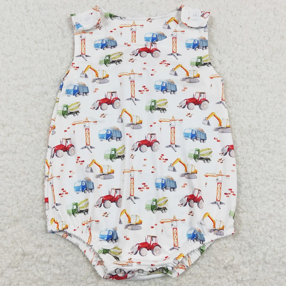 Hot Sale Baby Infant Boys Rompers Golf Hole In One Green Checkered Sleeveless Rompers Boutique Toddler Boys Onesie Bubble Romper