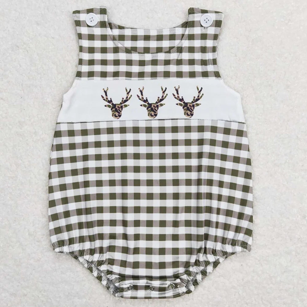 Hot Sale Baby Infant Boys Rompers Golf Hole In One Green Checkered Sleeveless Rompers Boutique Toddler Boys Onesie Bubble Romper