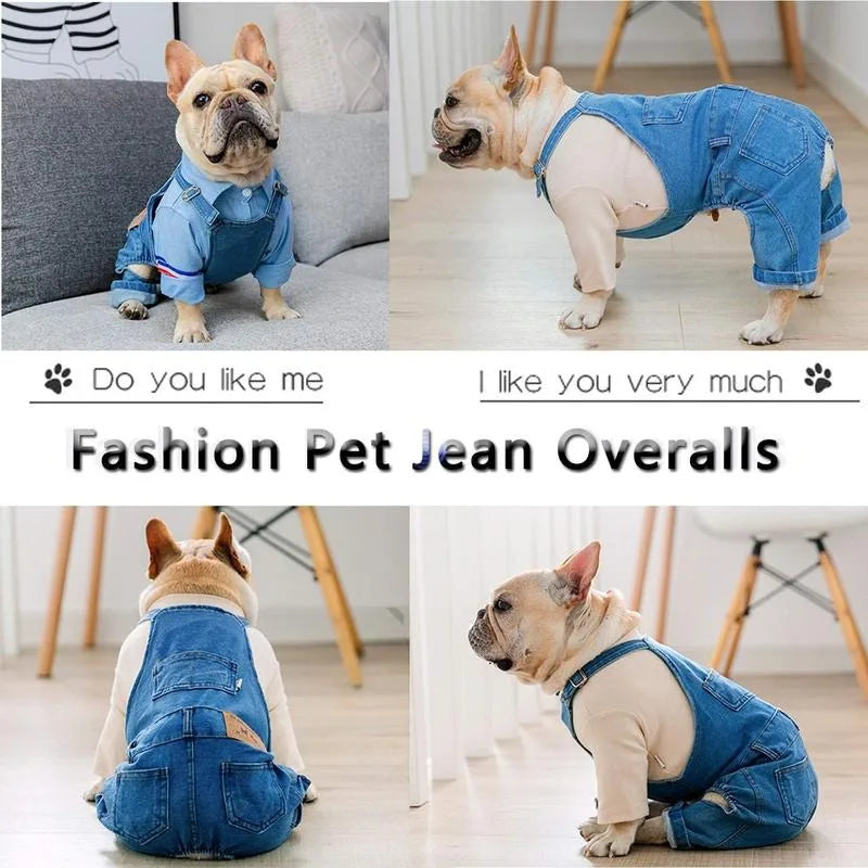 Dog Cat Denim Jumpsuit Costumes Pet Jean Overall Puppy Jean Jacket Fashion Comfortable Blue Pant Clothing for Small To Large Dog