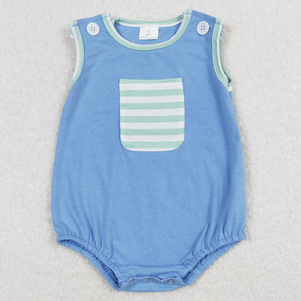 Hot Sale Baby Infant Boys Rompers Golf Hole In One Green Checkered Sleeveless Rompers Boutique Toddler Boys Onesie Bubble Romper