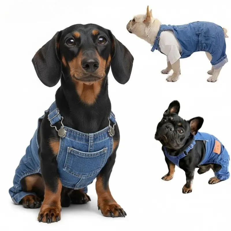 Dog Cat Denim Jumpsuit Costumes Pet Jean Overall Puppy Jean Jacket Fashion Comfortable Blue Pant Clothing for Small To Large Dog