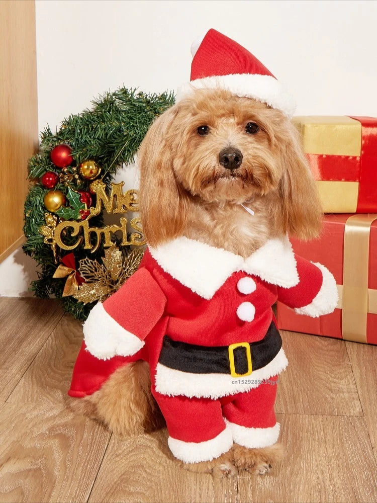 Christmas Pet Clothes Santa Claus Dog Costume with Cap Winter Warm Puppy Coat Jacket Suit Cosplay For Dogs Cats Clothing