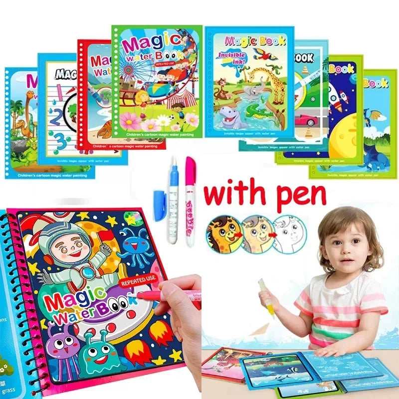 Children Early Education Toys Magical Book with Pen Water Drawing  Toys Gift Reusable Coloring Book Magic Drawing Book