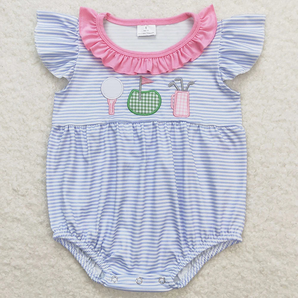 Hot Sale Baby Infant Boys Rompers Golf Hole In One Green Checkered Sleeveless Rompers Boutique Toddler Boys Onesie Bubble Romper