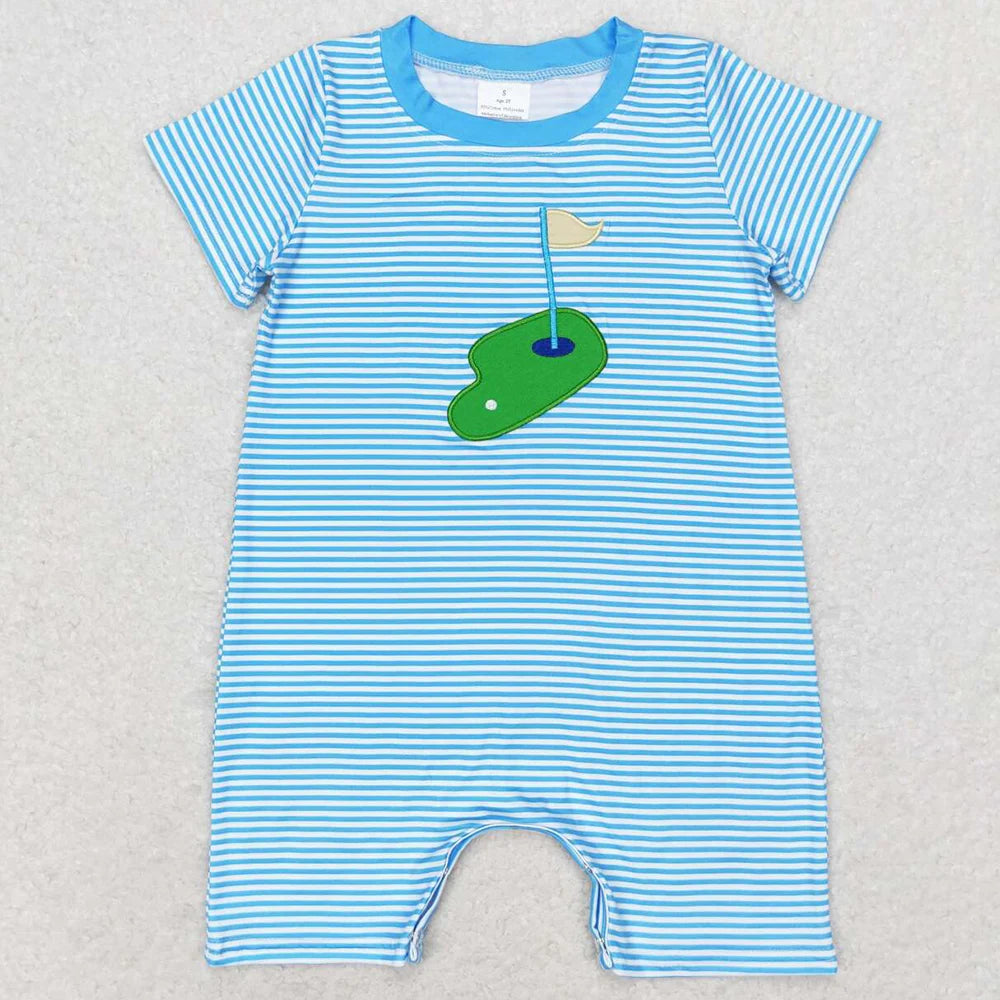 Hot Sale Baby Infant Boys Rompers Golf Hole In One Green Checkered Sleeveless Rompers Boutique Toddler Boys Onesie Bubble Romper
