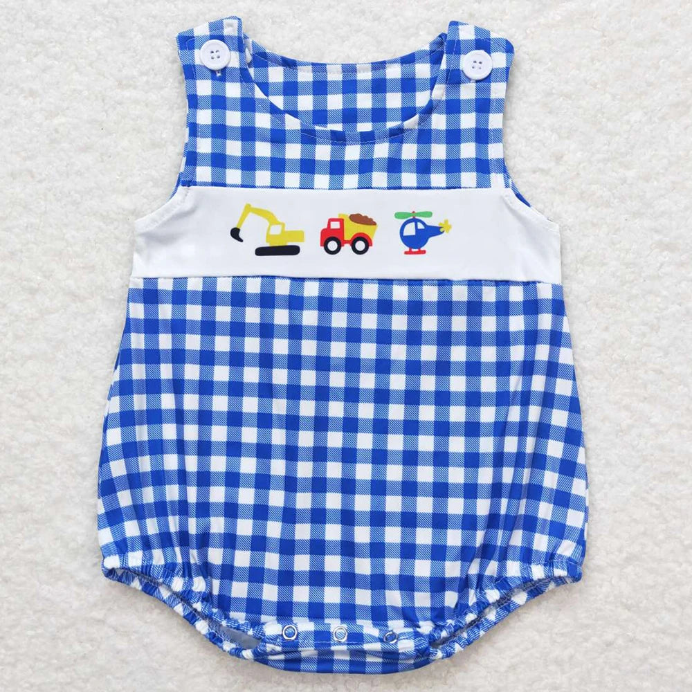 Hot Sale Baby Infant Boys Rompers Golf Hole In One Green Checkered Sleeveless Rompers Boutique Toddler Boys Onesie Bubble Romper
